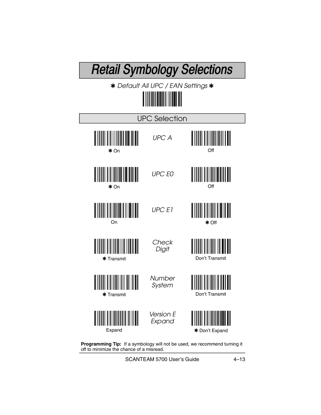 Hand Held Products 5700 manual UPC Selection, UPC E1 