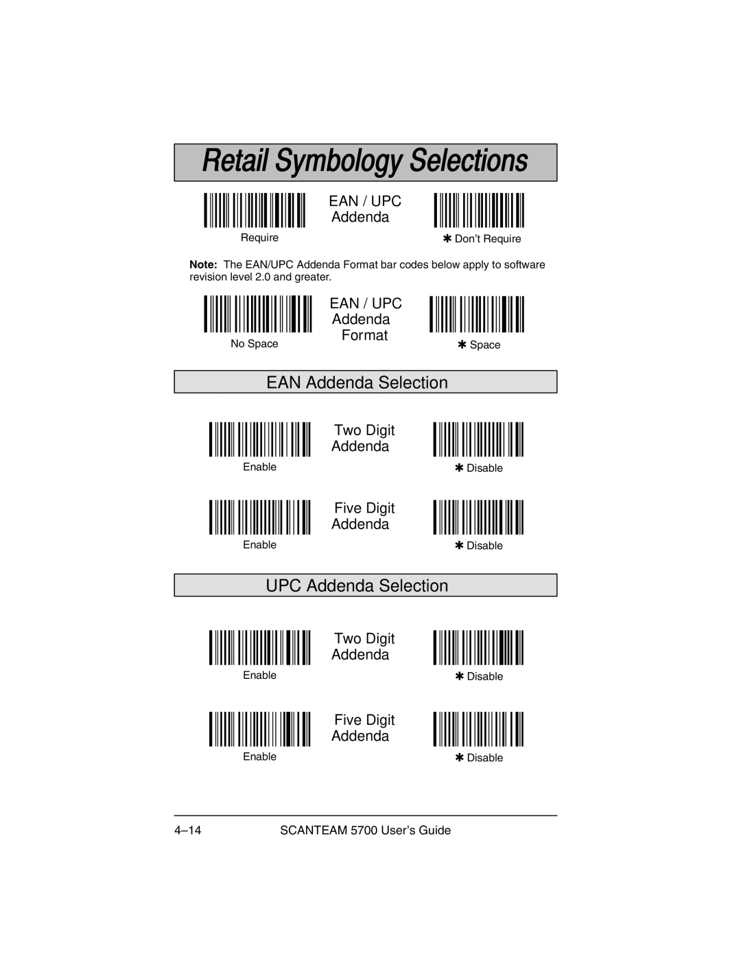 Hand Held Products 5700 manual EAN Addenda Selection, UPC Addenda Selection 