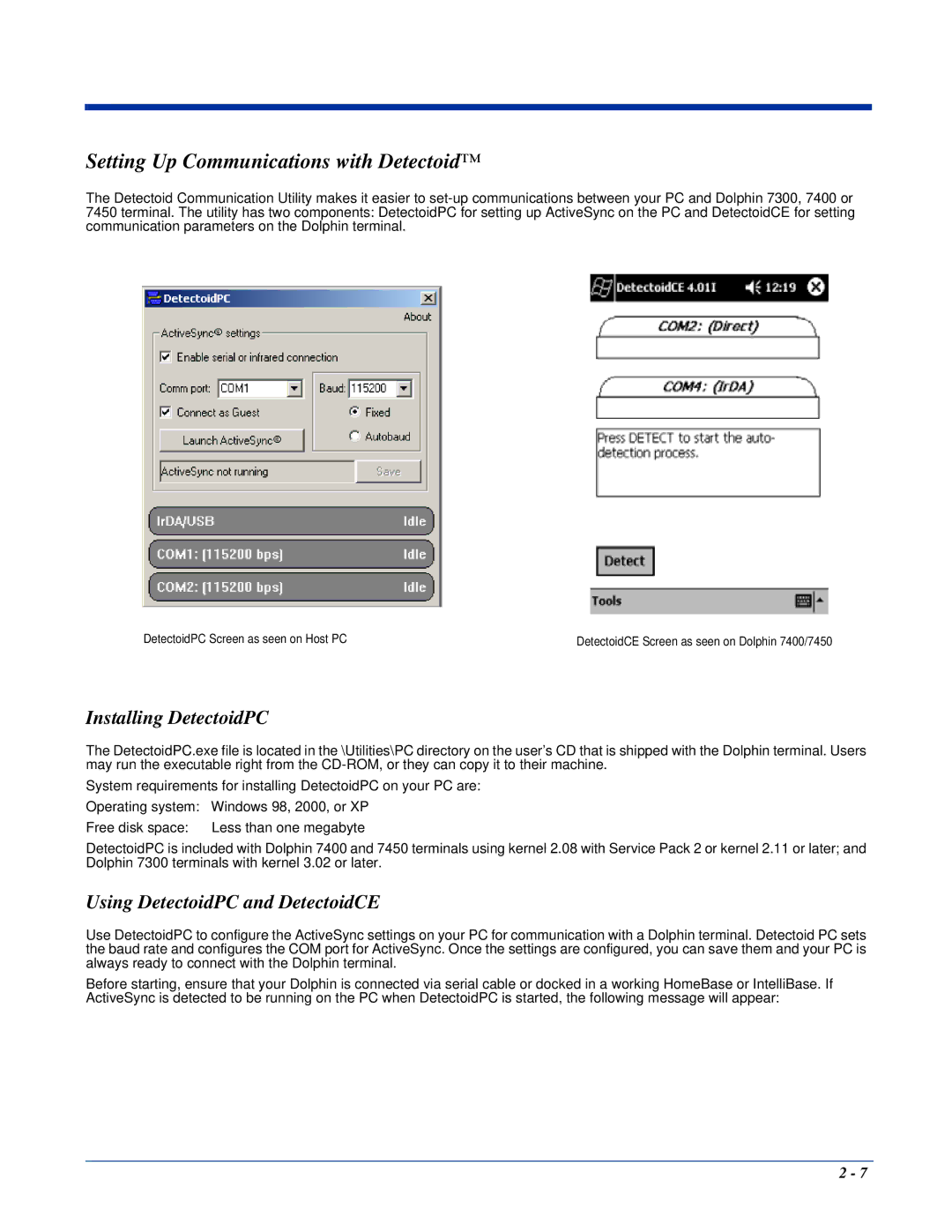 Hand Held Products 7450, 7400 manual Setting Up Communications with Detectoid, Installing DetectoidPC 