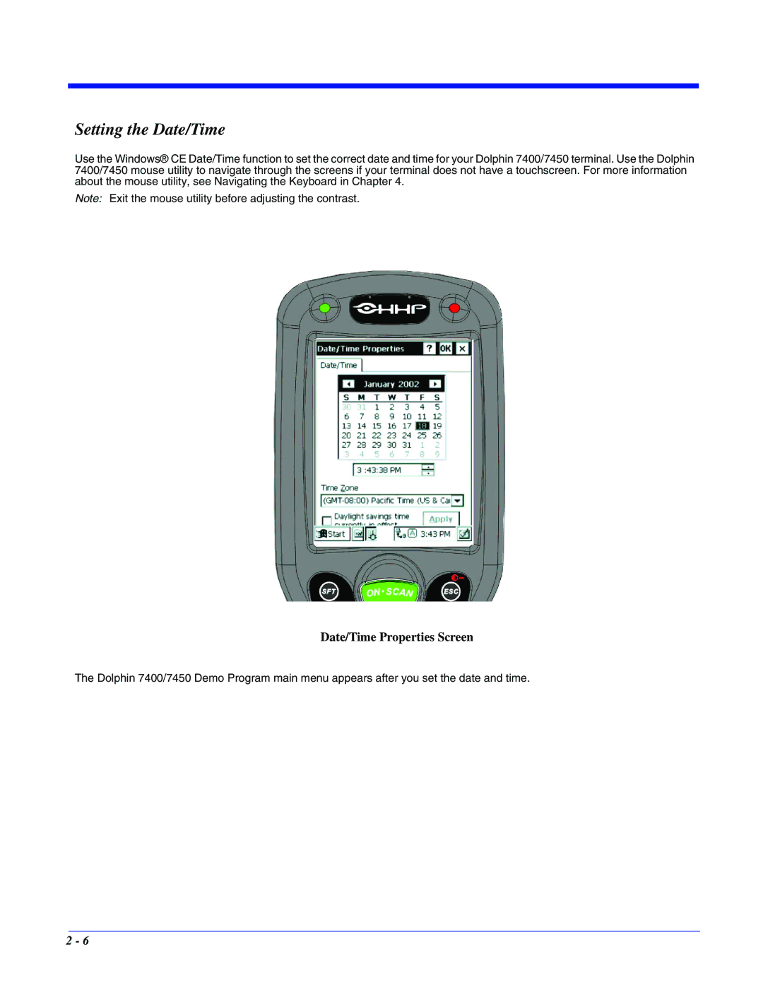 Hand Held Products 7400/7450 manual Setting the Date/Time 