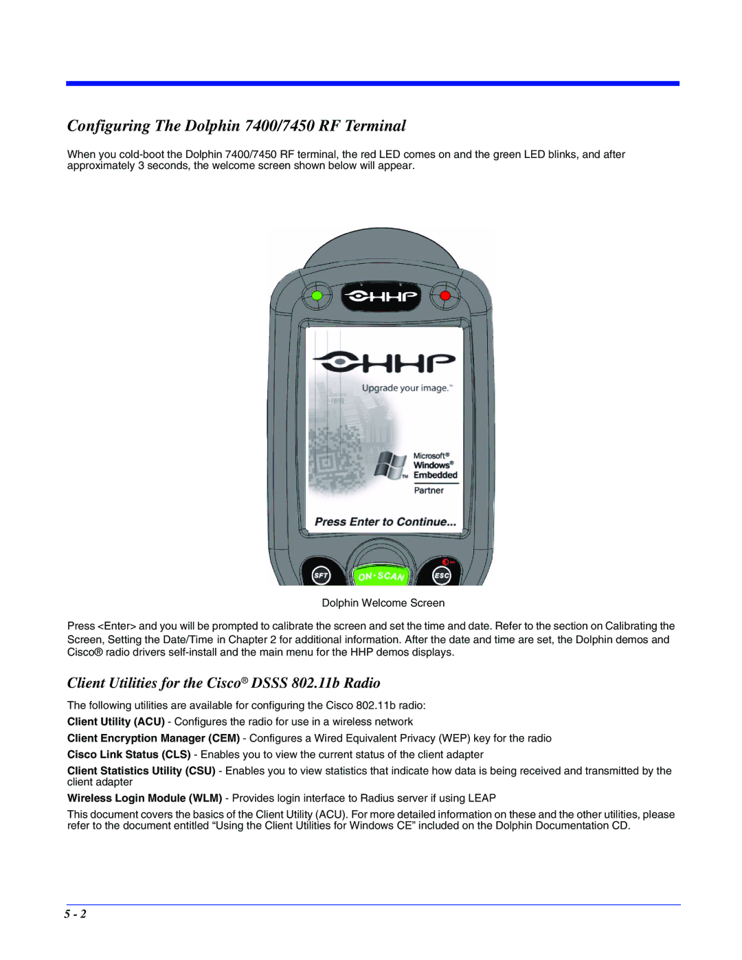 Hand Held Products Configuring The Dolphin 7400/7450 RF Terminal, Client Utilities for the Cisco Dsss 802.11b Radio 