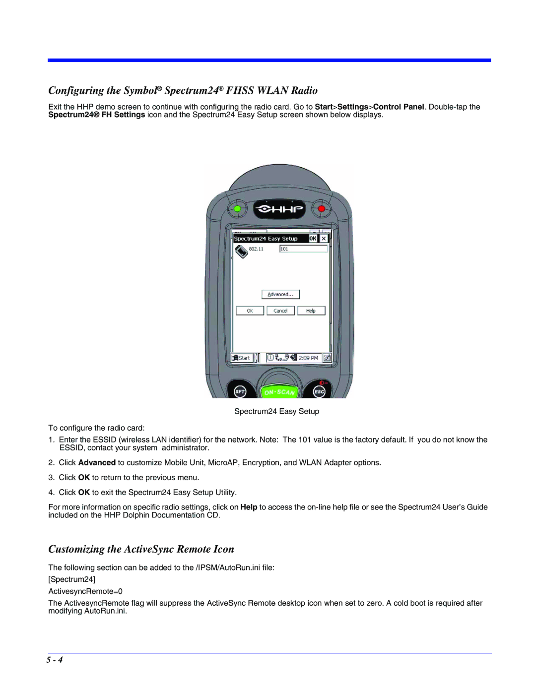 Hand Held Products 7400/7450 Configuring the Symbol Spectrum24 Fhss Wlan Radio, Customizing the ActiveSync Remote Icon 