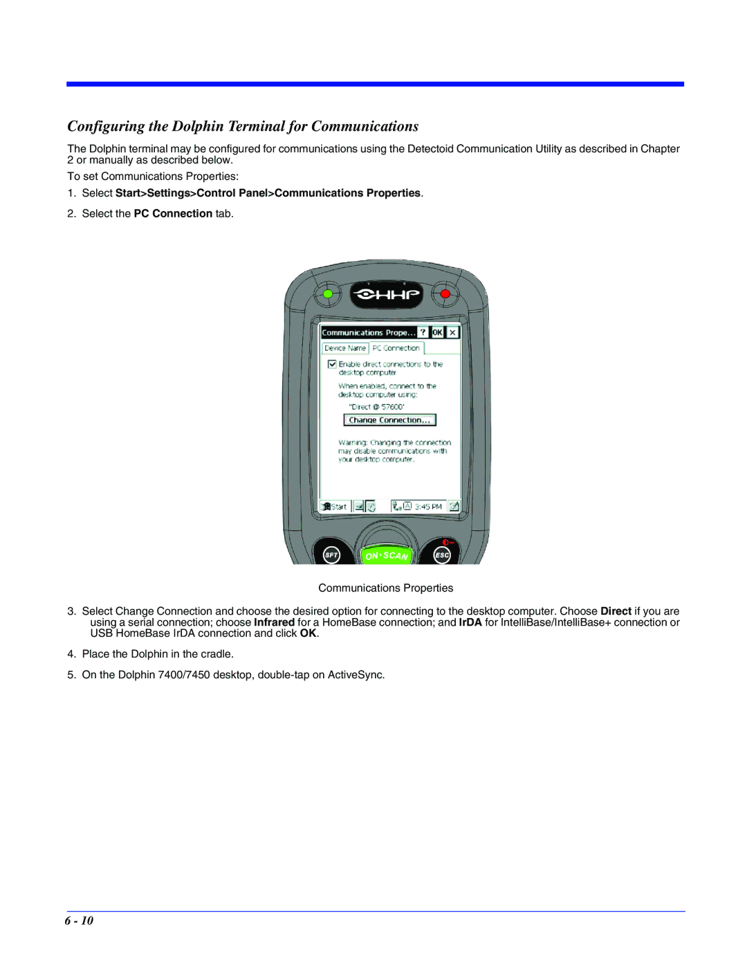 Hand Held Products 7400/7450 manual Configuring the Dolphin Terminal for Communications 