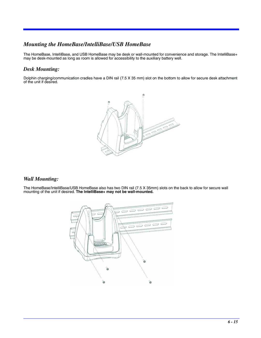 Hand Held Products 7400/7450 manual Mounting the HomeBase/IntelliBase/USB HomeBase, Desk Mounting, Wall Mounting 