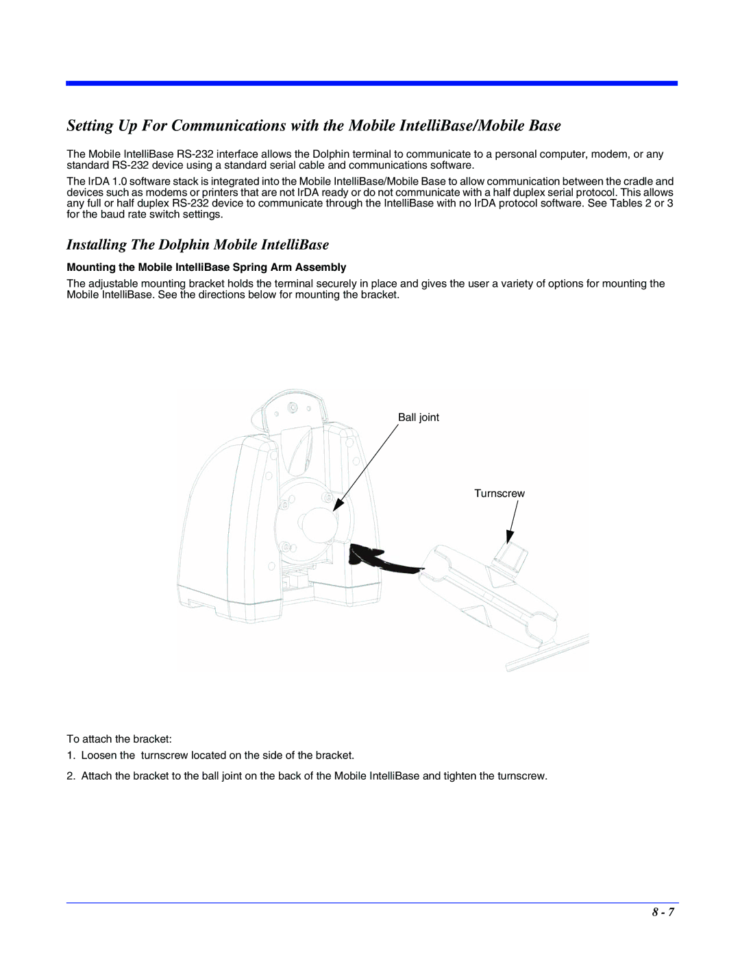 Hand Held Products 7400/7450 manual Installing The Dolphin Mobile IntelliBase 