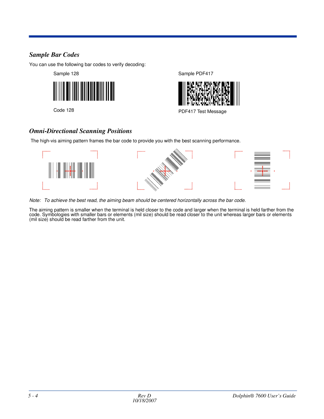 Hand Held Products 7600 manual Sample Bar Codes, Omni-Directional Scanning Positions 