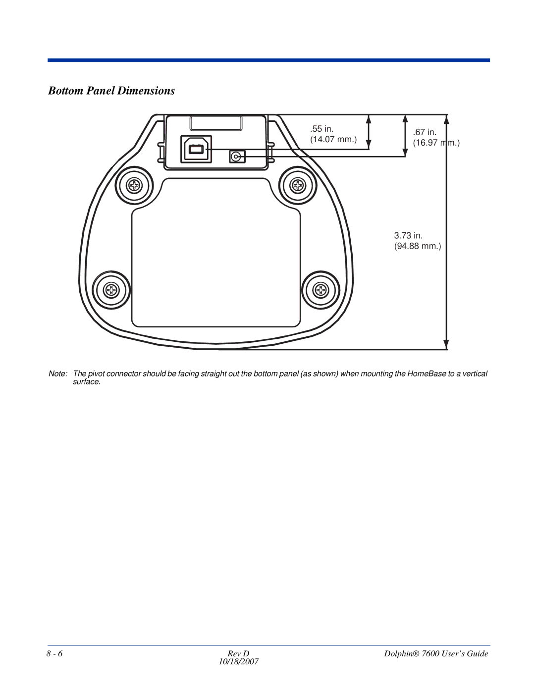 Hand Held Products 7600 manual Bottom Panel Dimensions 