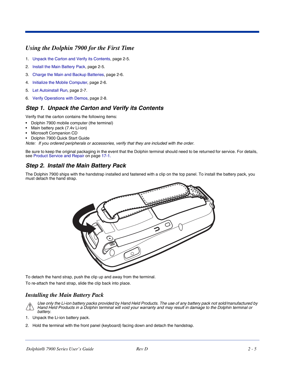 Hand Held Products manual Using the Dolphin 7900 for the First Time, Unpack the Carton and Verify its Contents 