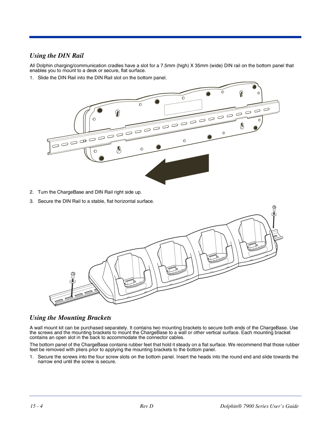 Hand Held Products 7900 manual Using the DIN Rail, Using the Mounting Brackets 