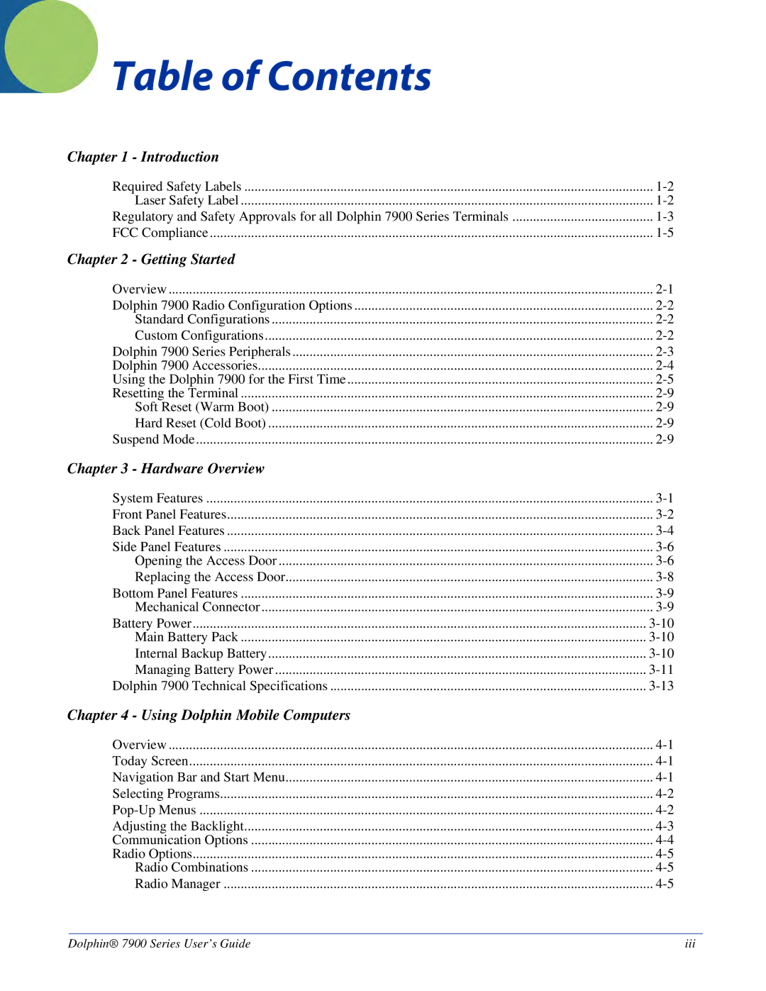 Hand Held Products 7900 manual Table of Contents 