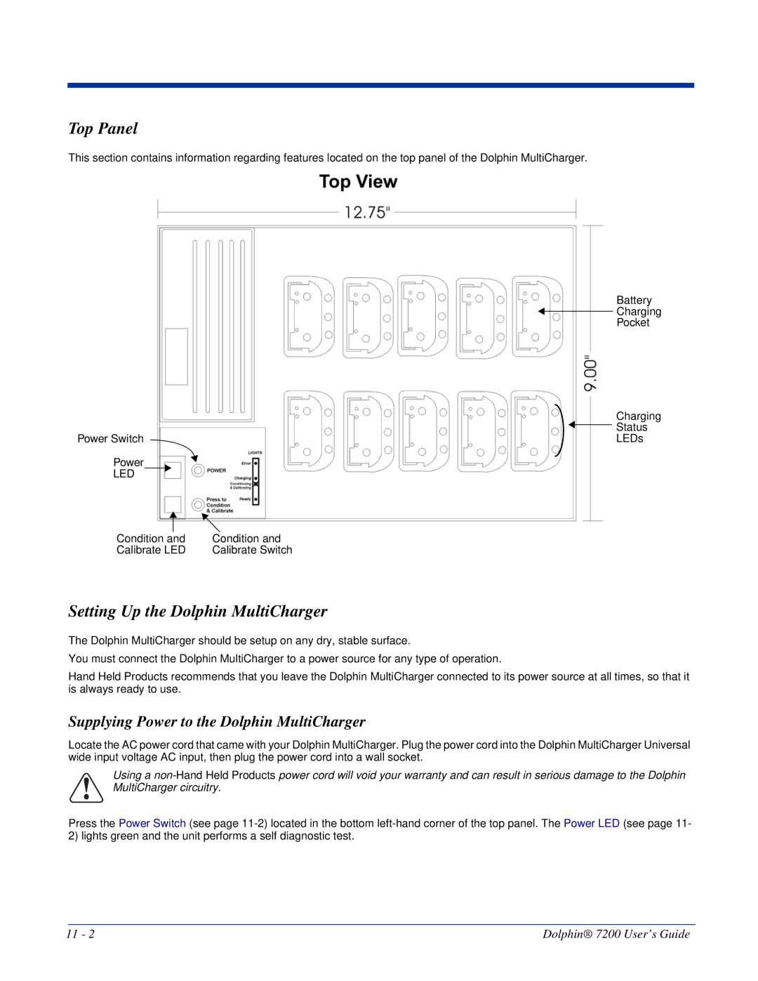 Hand Held Products Dolphin 7200 manual Top Panel, Setting Up the Dolphin MultiCharger 