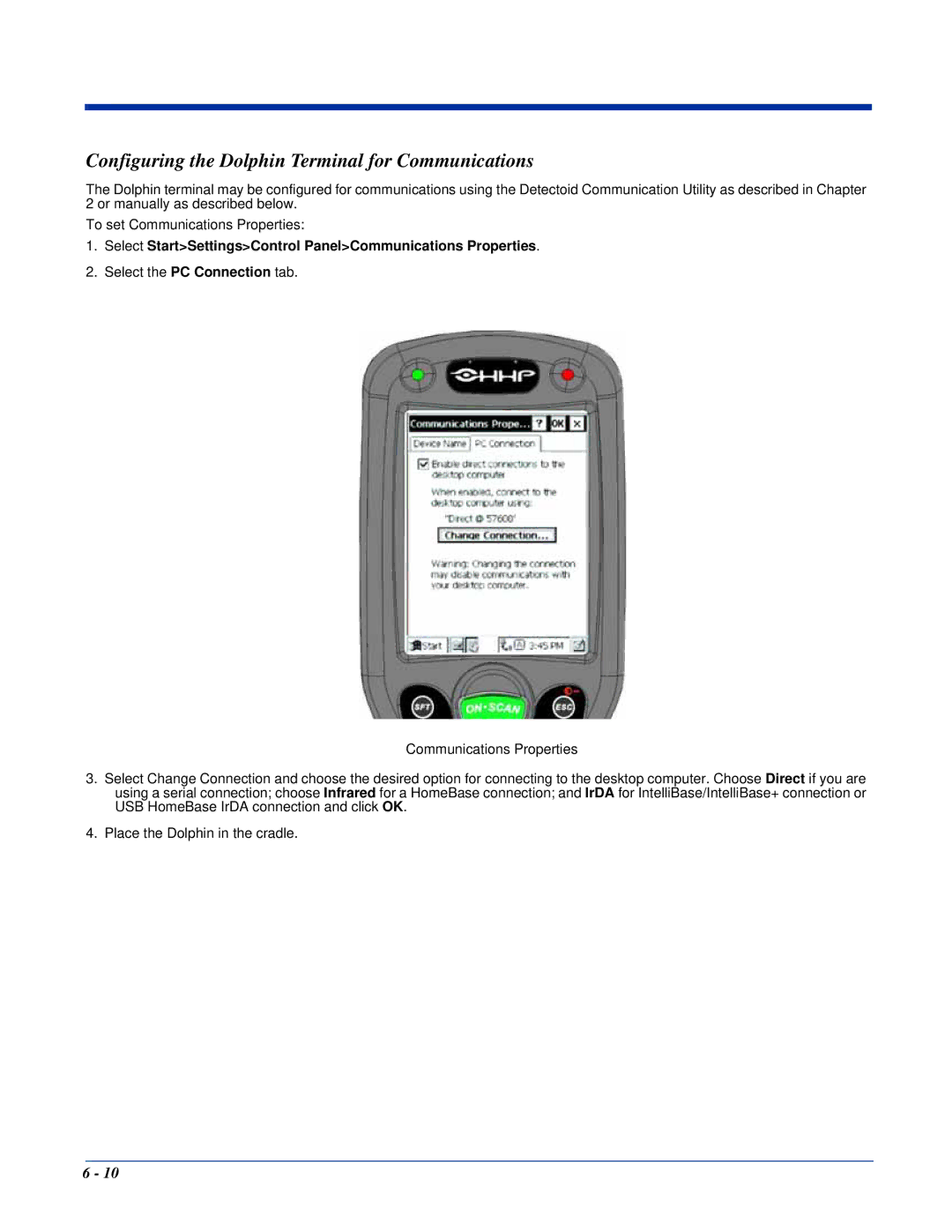 Hand Held Products Dolphin 7400, Dolphin 7450 manual Configuring the Dolphin Terminal for Communications 