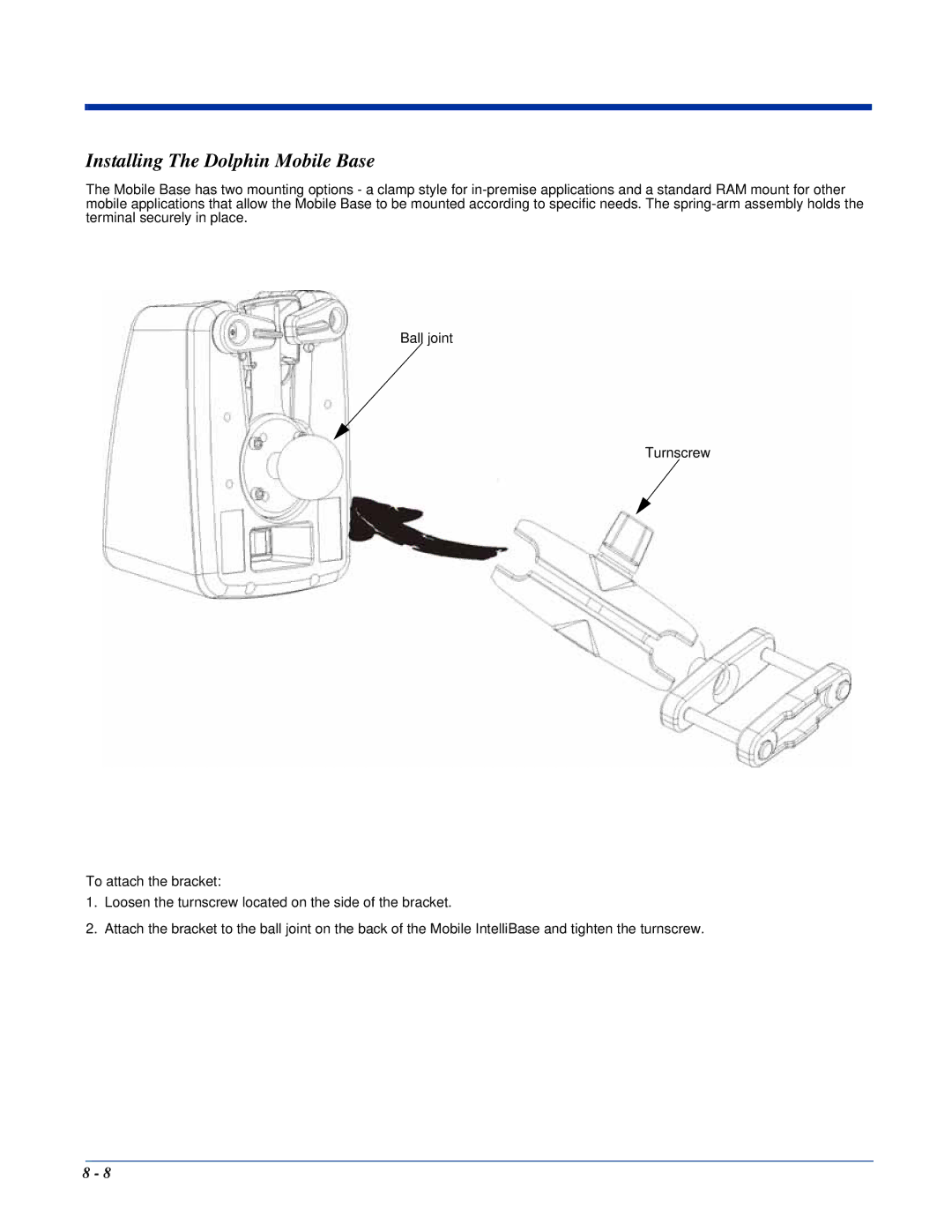 Hand Held Products Dolphin 7400, Dolphin 7450 manual Installing The Dolphin Mobile Base 