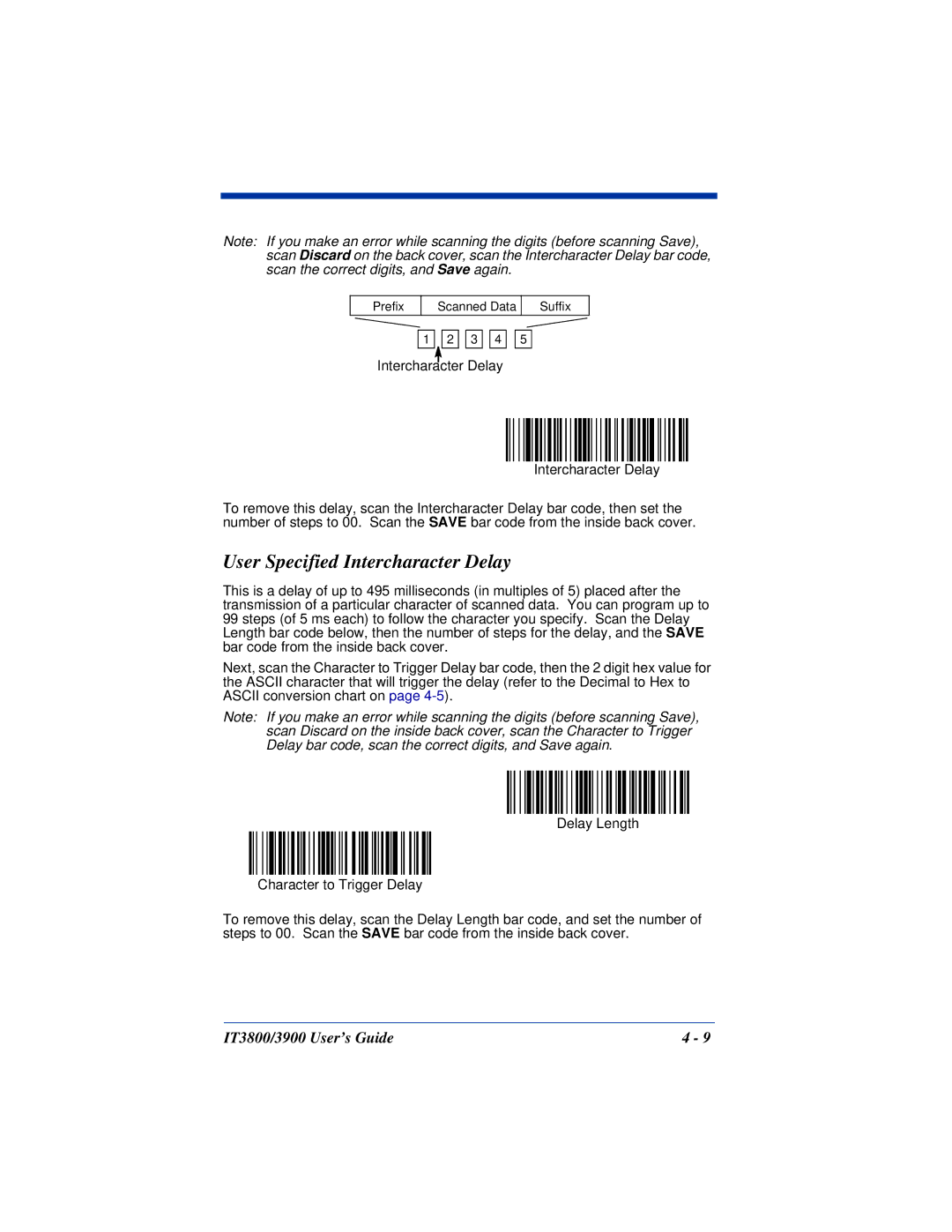 Hand Held Products IT3800, IT3900 manual User Specified Intercharacter Delay 