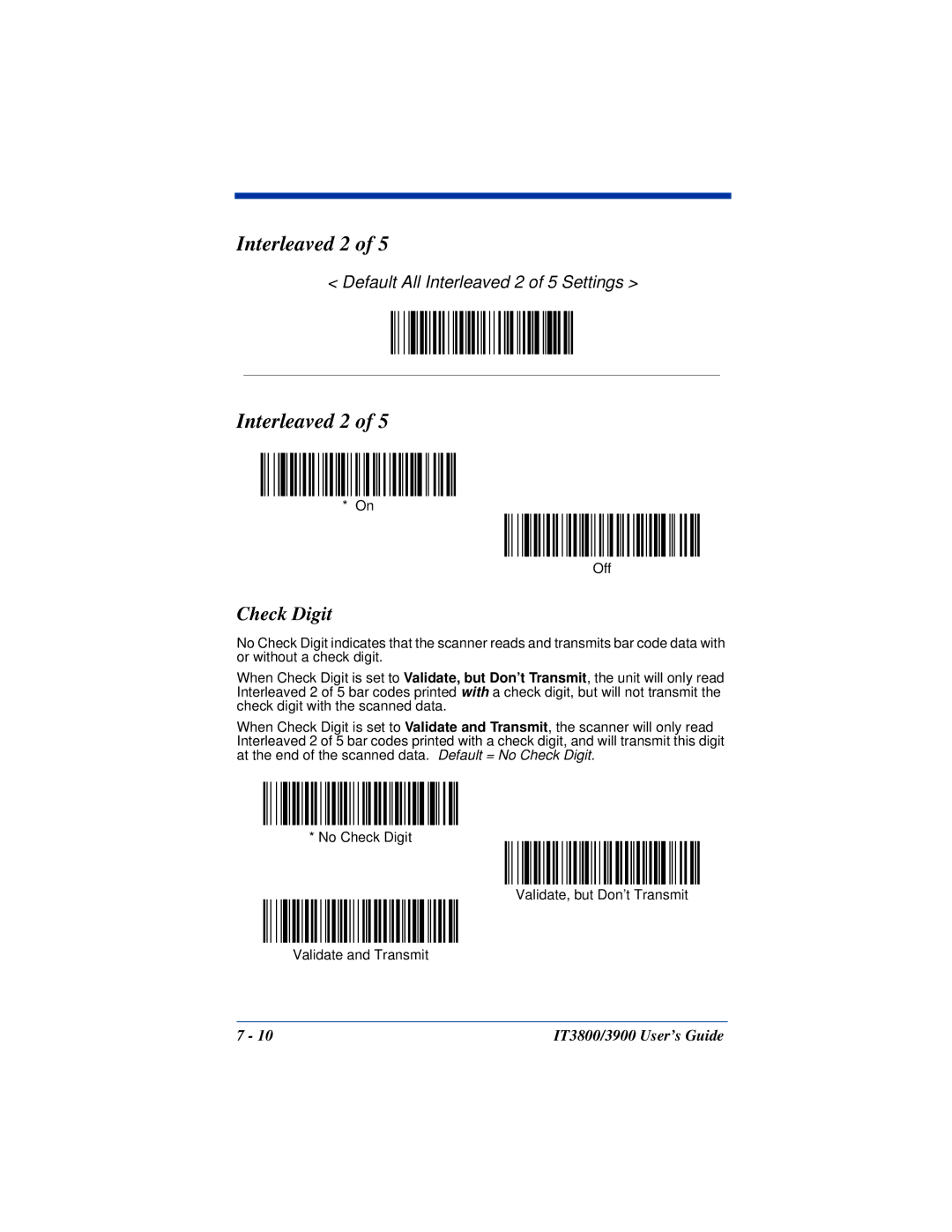 Hand Held Products IT3900, IT3800 manual Interleaved 2, Check Digit 