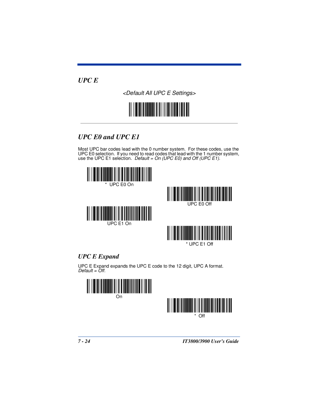 Hand Held Products IT3900, IT3800 manual UPC E0 and UPC E1, UPC E Expand 