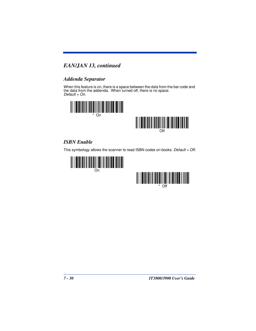 Hand Held Products IT3900, IT3800 manual Addenda Separator, Isbn Enable 