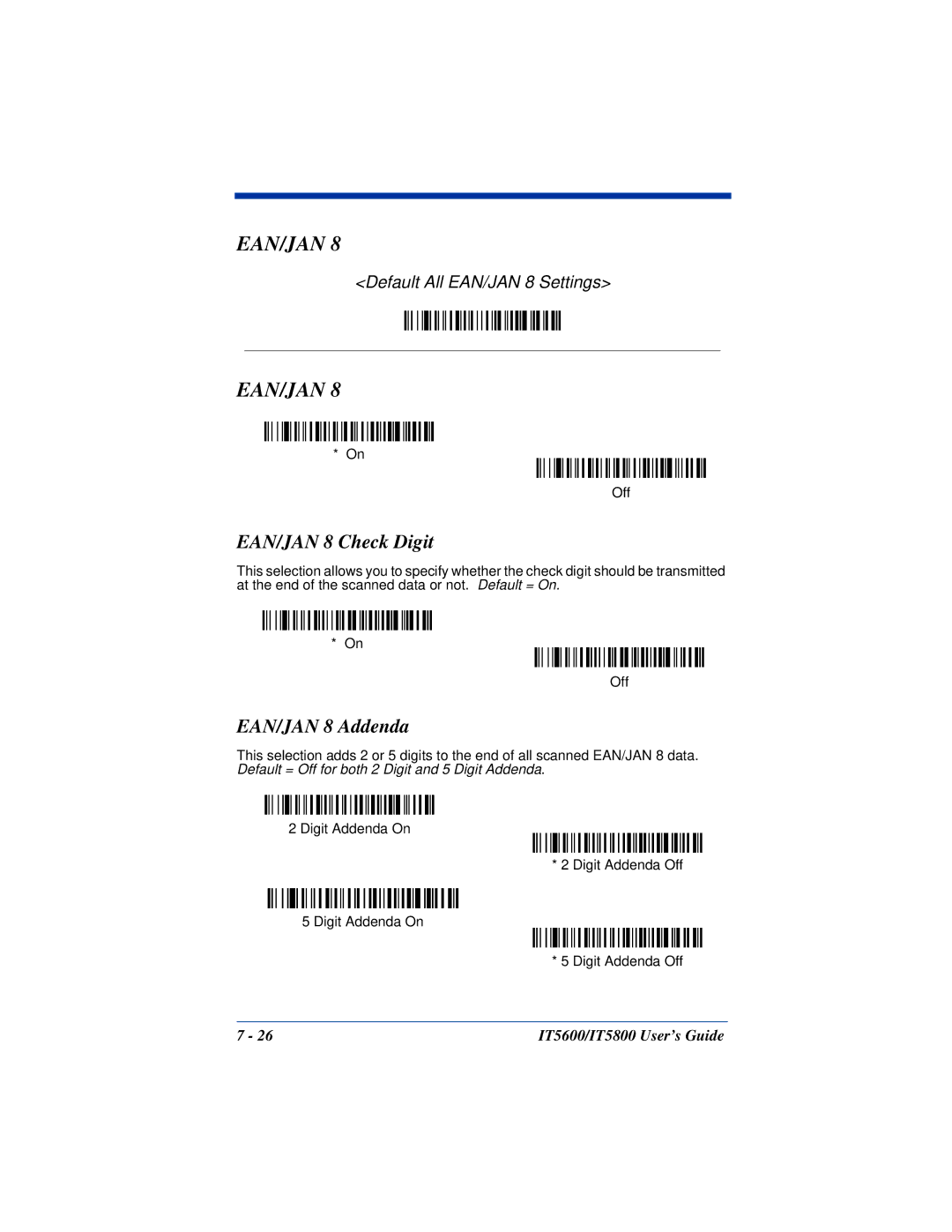 Hand Held Products IT5600, IT5800 manual EAN/JAN 8 Check Digit, EAN/JAN 8 Addenda 