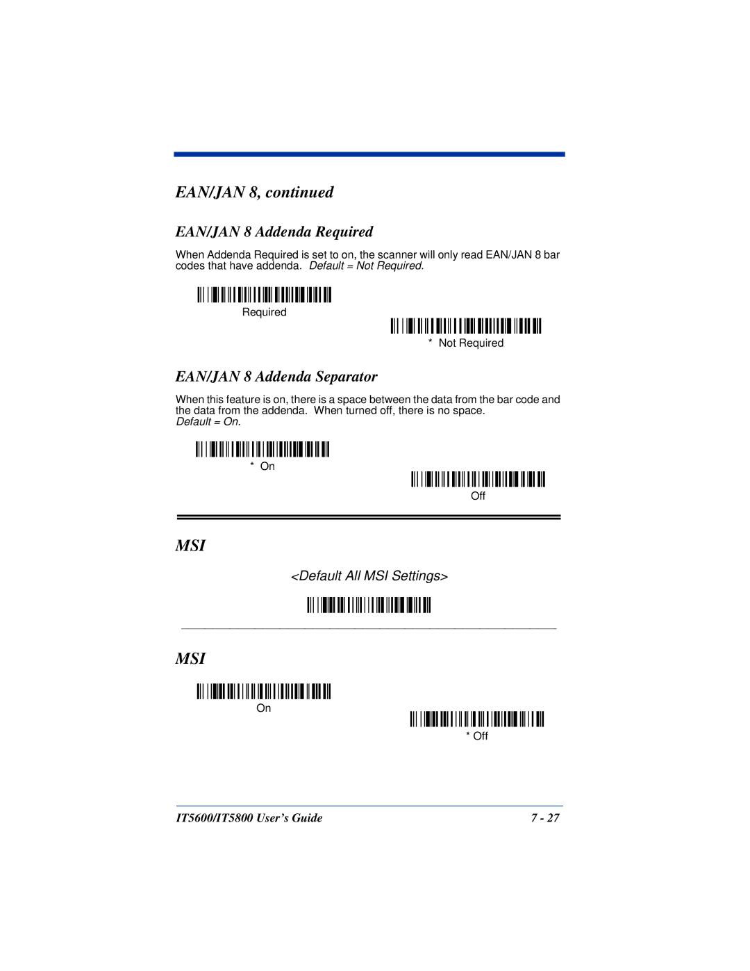 Hand Held Products IT5800, IT5600 manual EAN/JAN 8 Addenda Required, EAN/JAN 8 Addenda Separator 