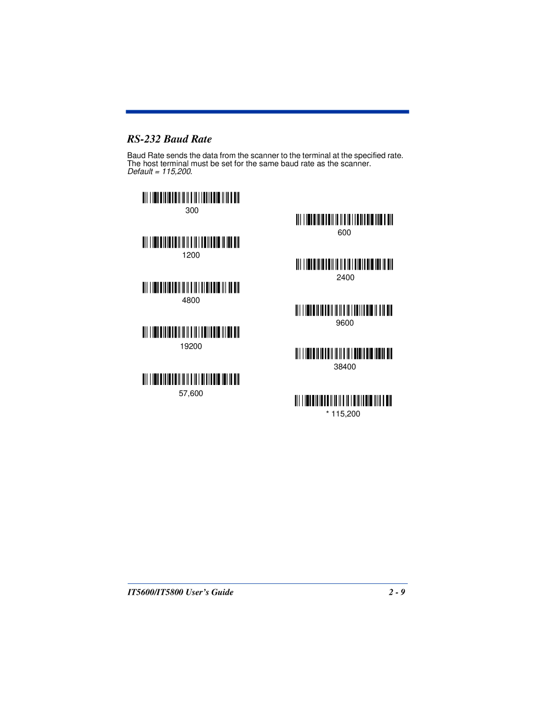 Hand Held Products IT5800, IT5600 manual RS-232 Baud Rate 