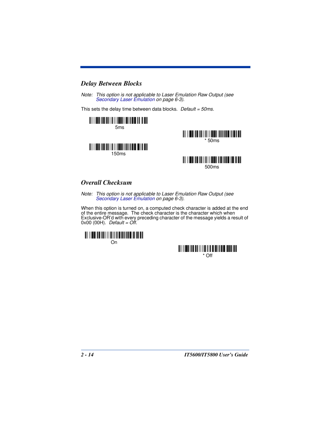 Hand Held Products IT5600, IT5800 manual Delay Between Blocks, Overall Checksum 