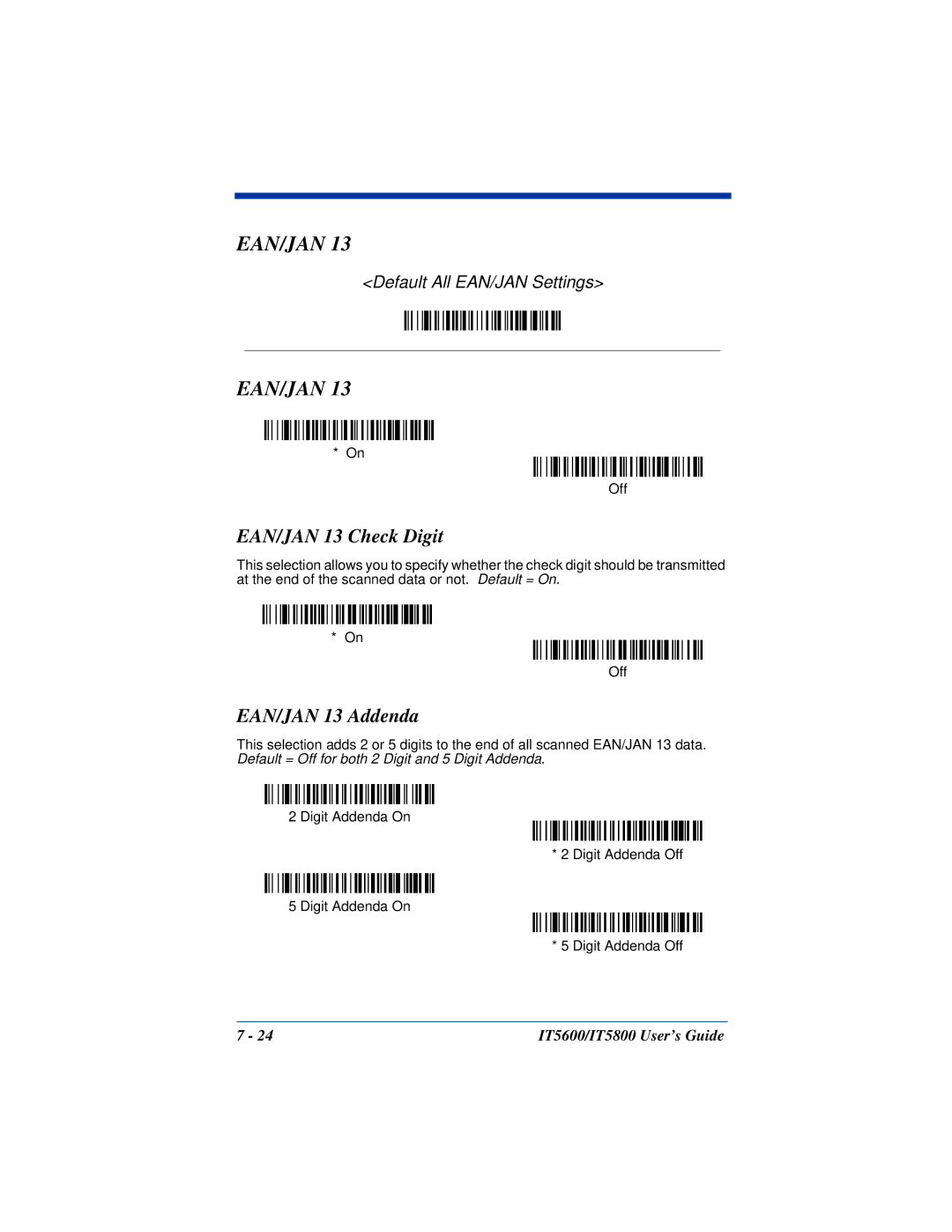 Hand Held Products IT5600, IT5800 manual EAN/JAN 13 Check Digit, EAN/JAN 13 Addenda 