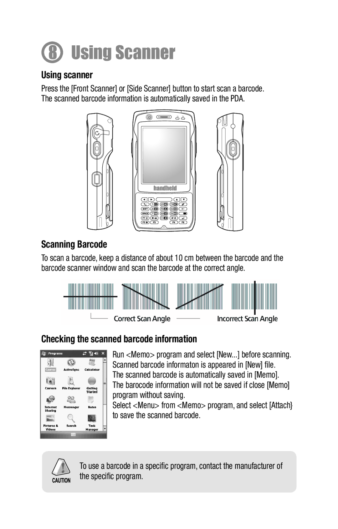 Hand Held Products X5 quick start Using Scanner, Using scanner, Scanning Barcode, Checking the scanned barcode information 