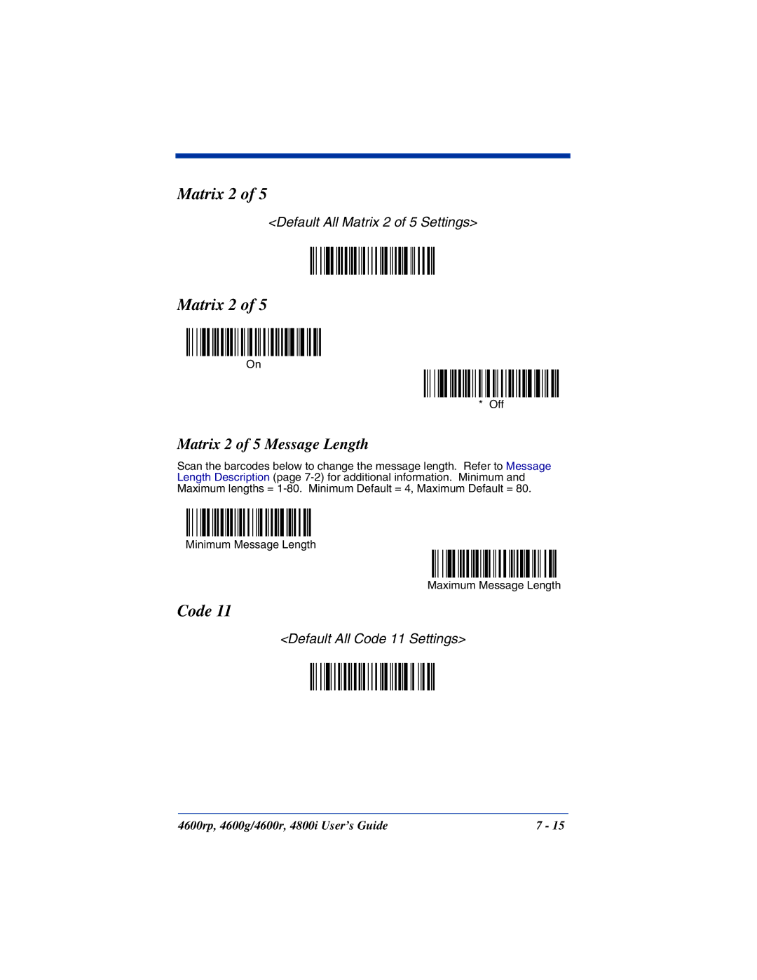 HandHeld Entertainment 4600g, 4800i, 4600rp manual Matrix 2 of 5 Message Length 