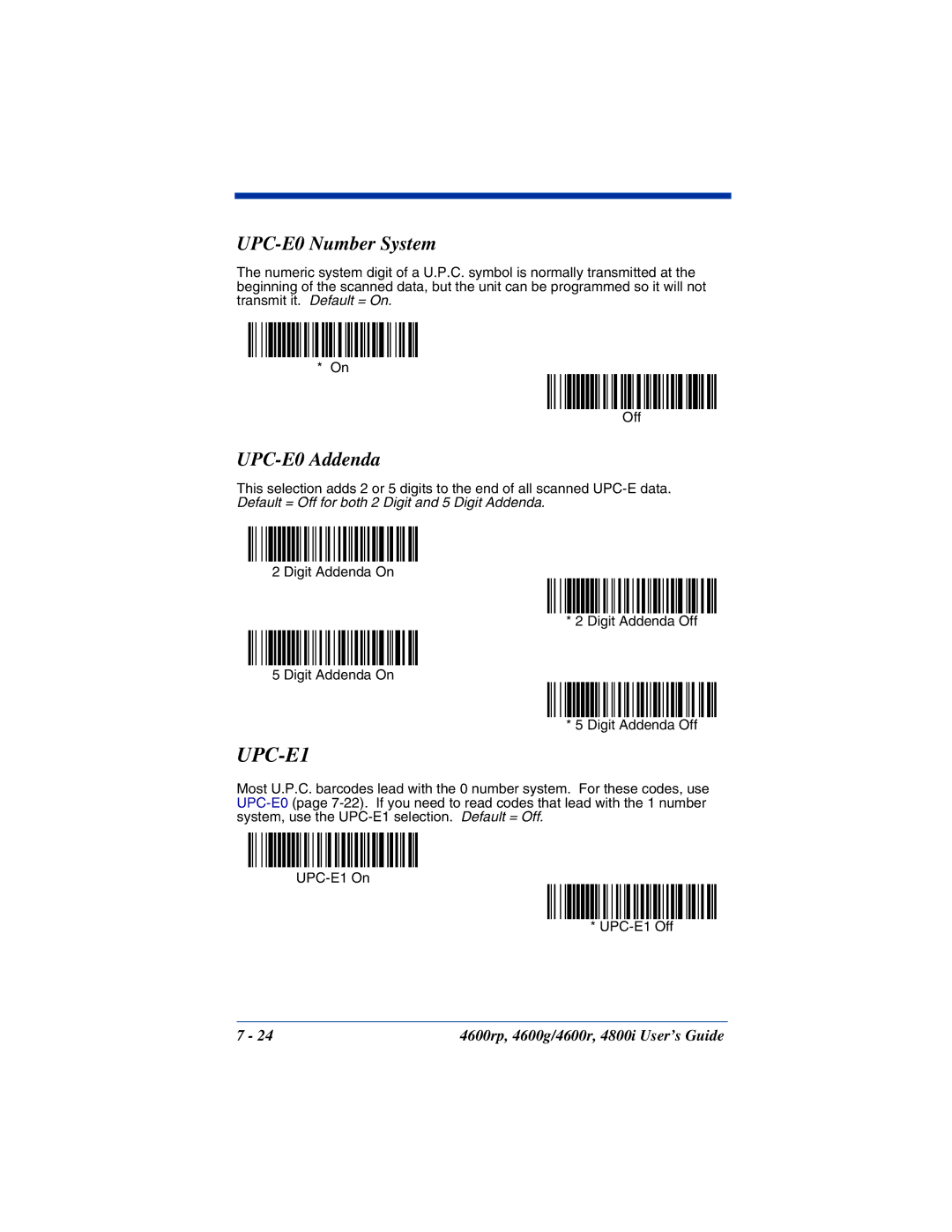 HandHeld Entertainment 4800i, 4600rp, 4600g manual UPC-E0 Number System, UPC-E0 Addenda 