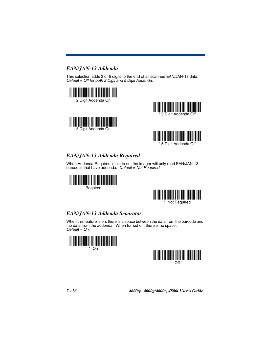 HandHeld Entertainment 4600rp, 4800i, 4600g manual EAN/JAN-13 Addenda Required, EAN/JAN-13 Addenda Separator 