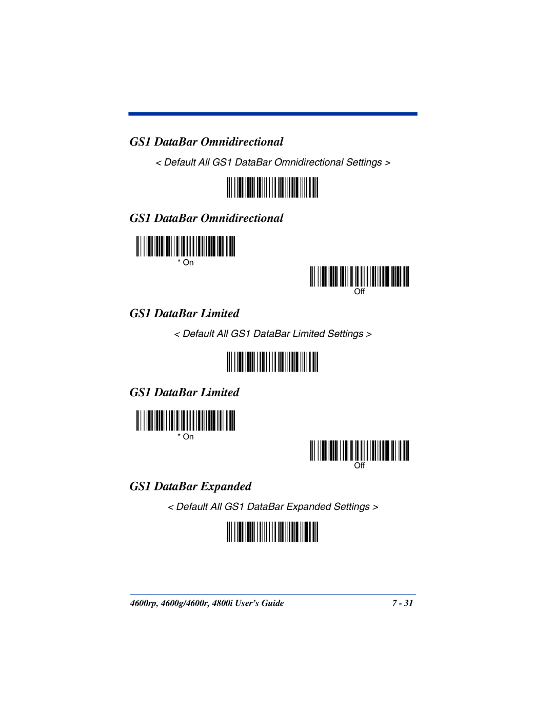 HandHeld Entertainment 4600g, 4800i, 4600rp manual GS1 DataBar Omnidirectional, GS1 DataBar Limited, GS1 DataBar Expanded 