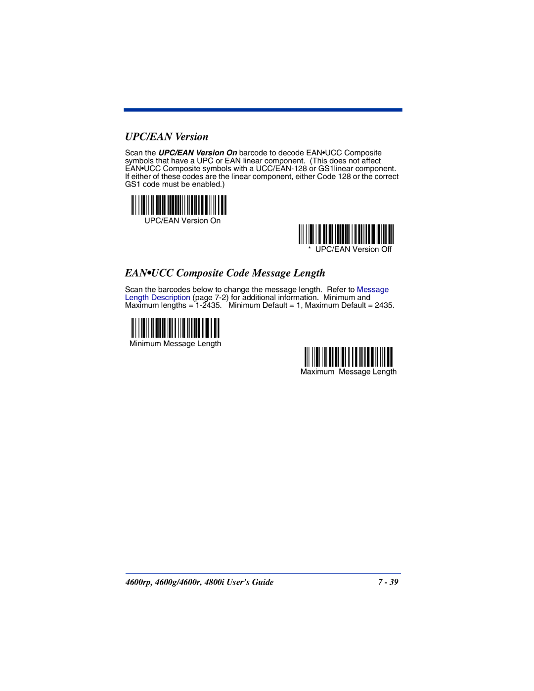 HandHeld Entertainment 4600g, 4800i, 4600rp manual UPC/EAN Version, Eanucc Composite Code Message Length 