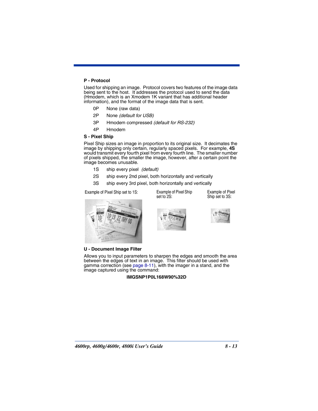 HandHeld Entertainment 4600g, 4800i, 4600rp manual Protocol, Pixel Ship, Document Image Filter, IMGSNP1P0L168W90%32D 