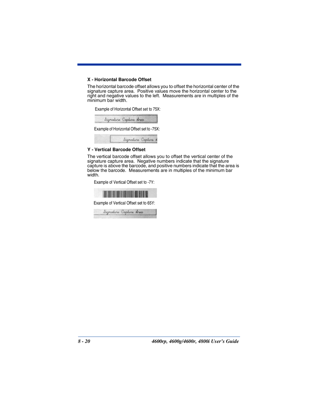 HandHeld Entertainment 4600rp, 4800i, 4600g manual Horizontal Barcode Offset, Vertical Barcode Offset 