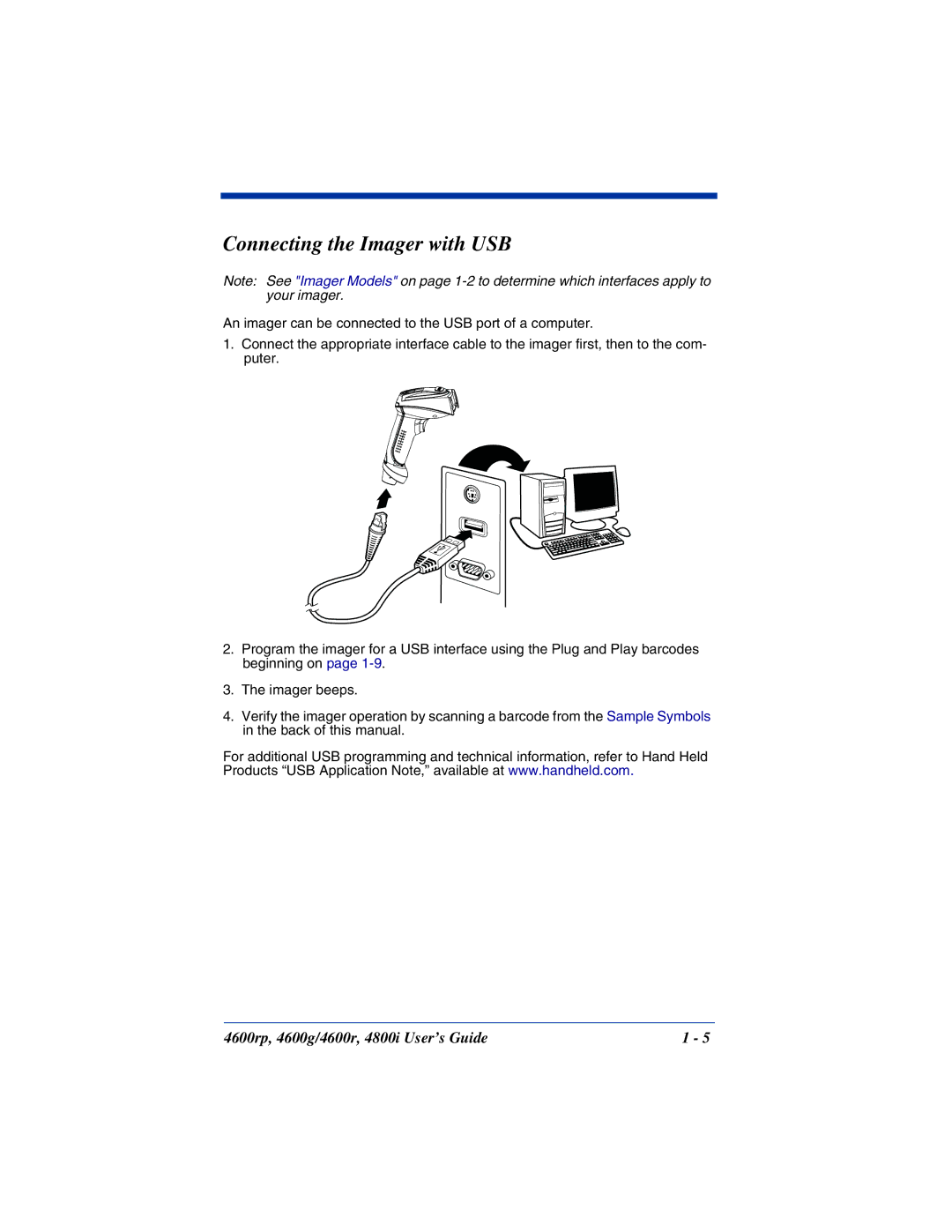 HandHeld Entertainment 4800i, 4600rp, 4600g manual Connecting the Imager with USB 