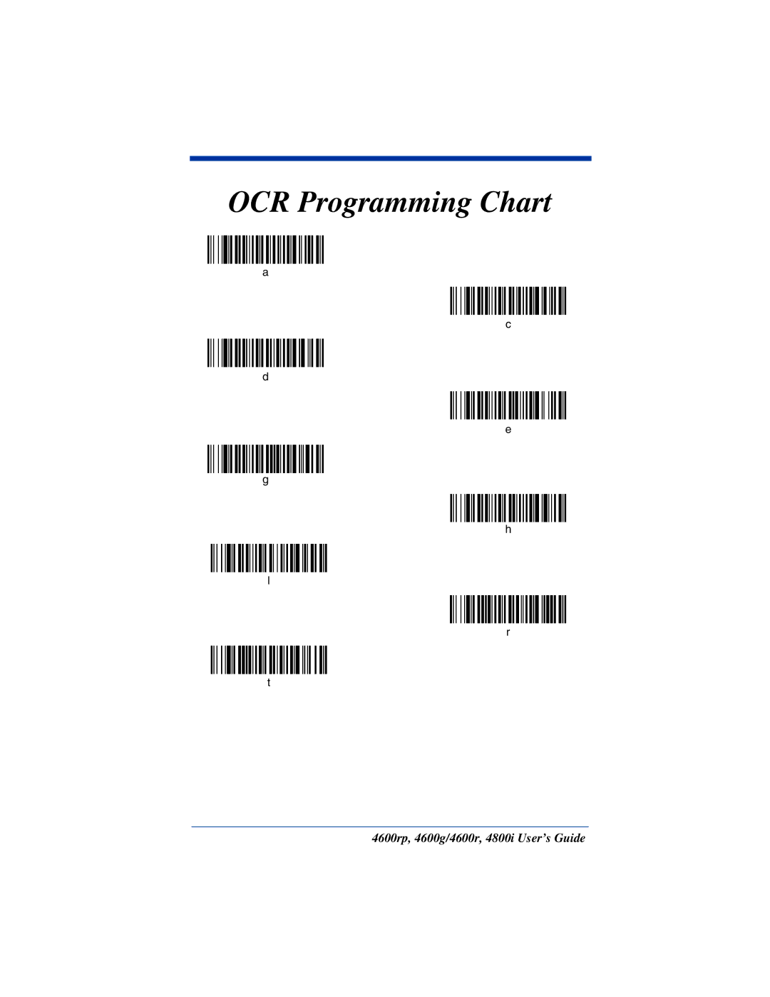 HandHeld Entertainment 4800i, 4600rp, 4600g manual OCR Programming Chart 