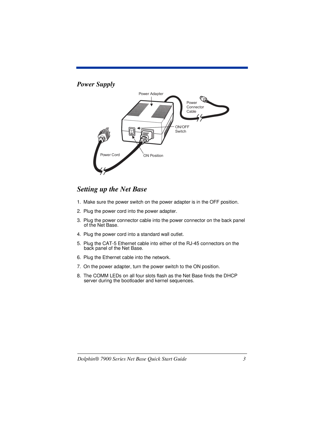 HandHeld Entertainment 7900 quick start Setting up the Net Base, Power Supply 