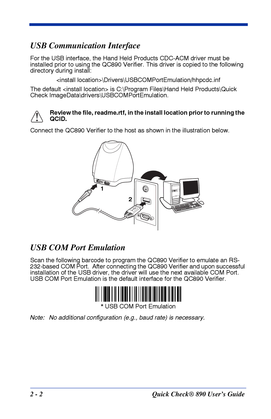 HandHeld Entertainment Quick Check 890 manual USB Communication Interface, USB COM Port Emulation 