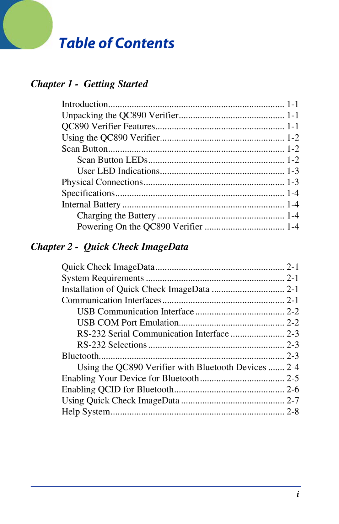 HandHeld Entertainment Quick Check 890 manual Table of Contents 