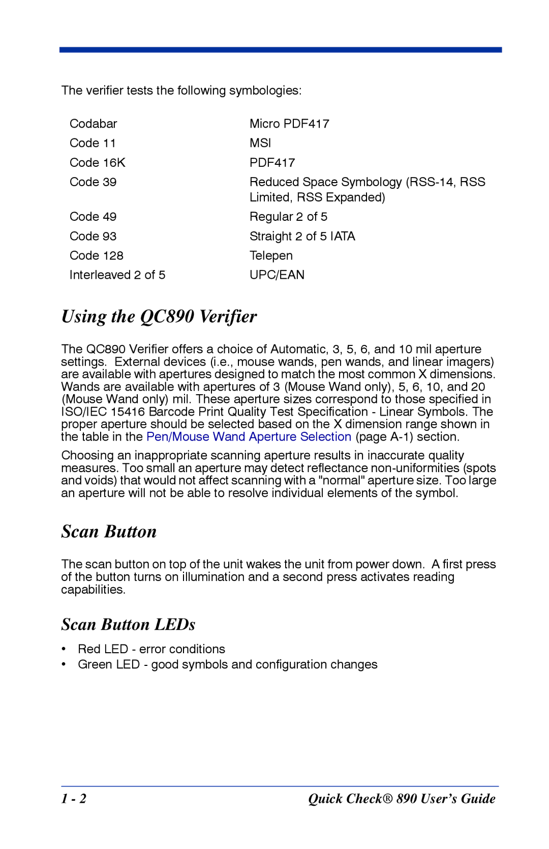 HandHeld Entertainment Quick Check 890 manual Using the QC890 Verifier, Scan Button LEDs 