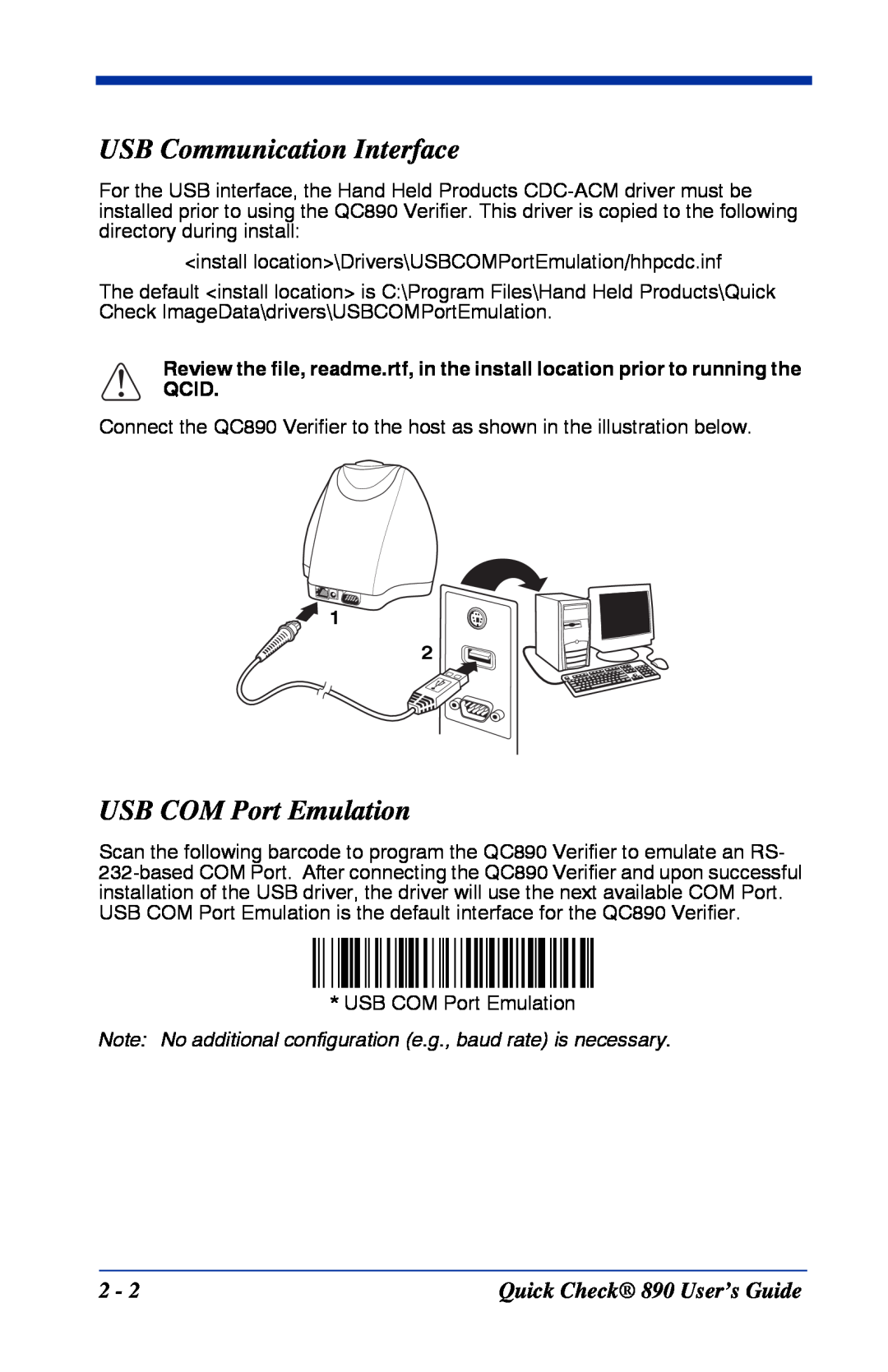 HandHeld Entertainment manual USB Communication Interface, USB COM Port Emulation, Quick Check 890 User’s Guide 
