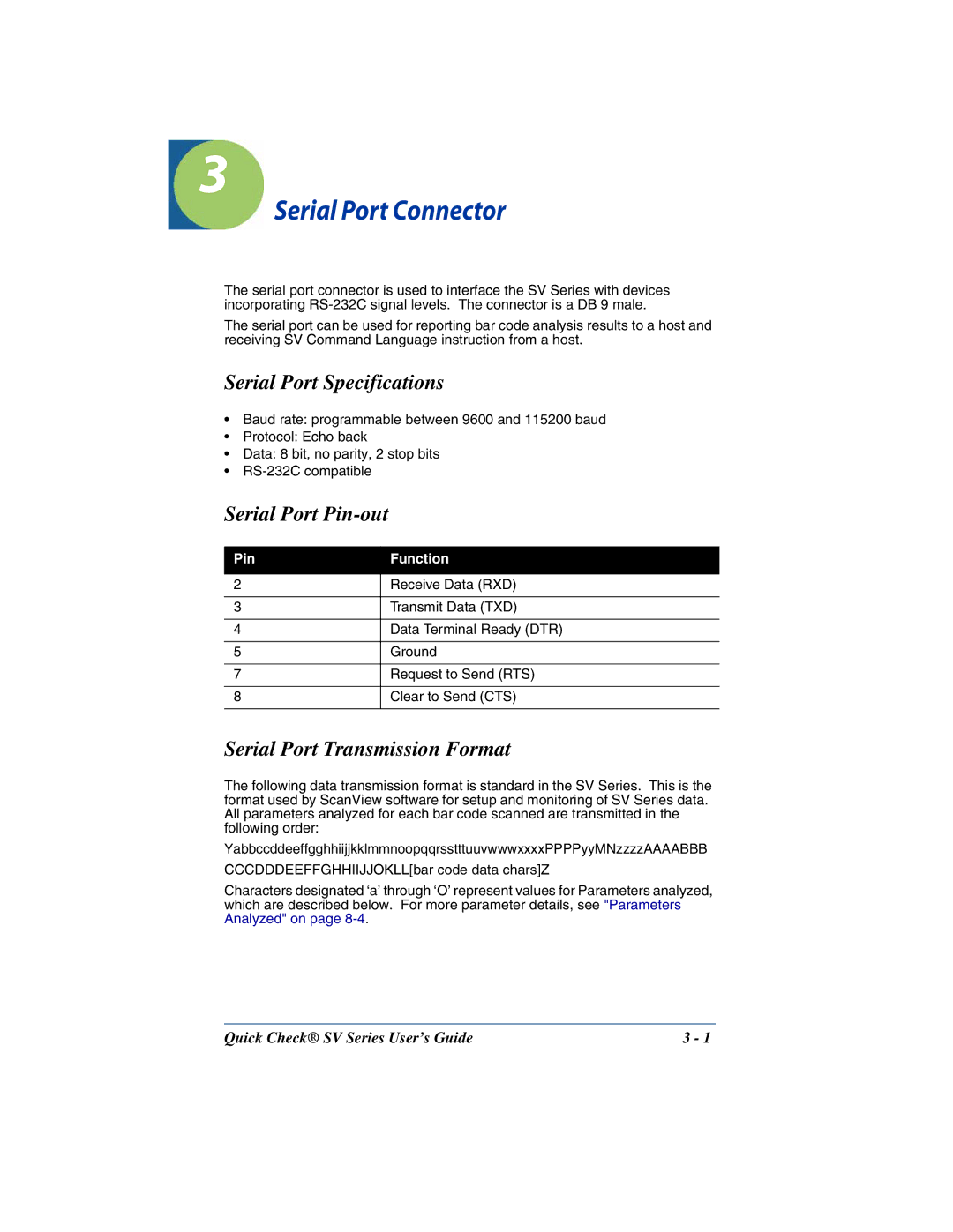 HandHeld Entertainment SV Series manual Serial Port Connector, Serial Port Specifications, Serial Port Pin-out 