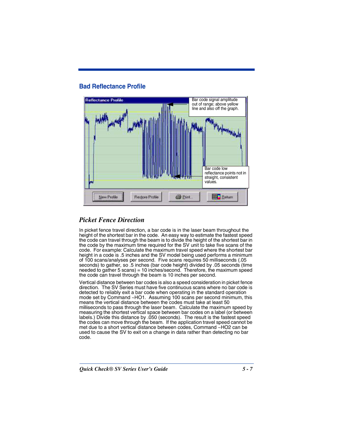 HandHeld Entertainment SV Series manual Picket Fence Direction, Bad Reflectance Profile 