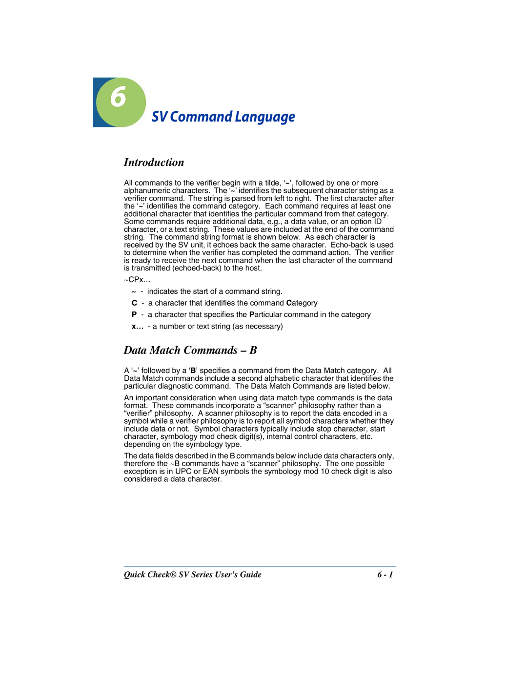 HandHeld Entertainment SV Series manual SV Command Language, Data Match Commands B 