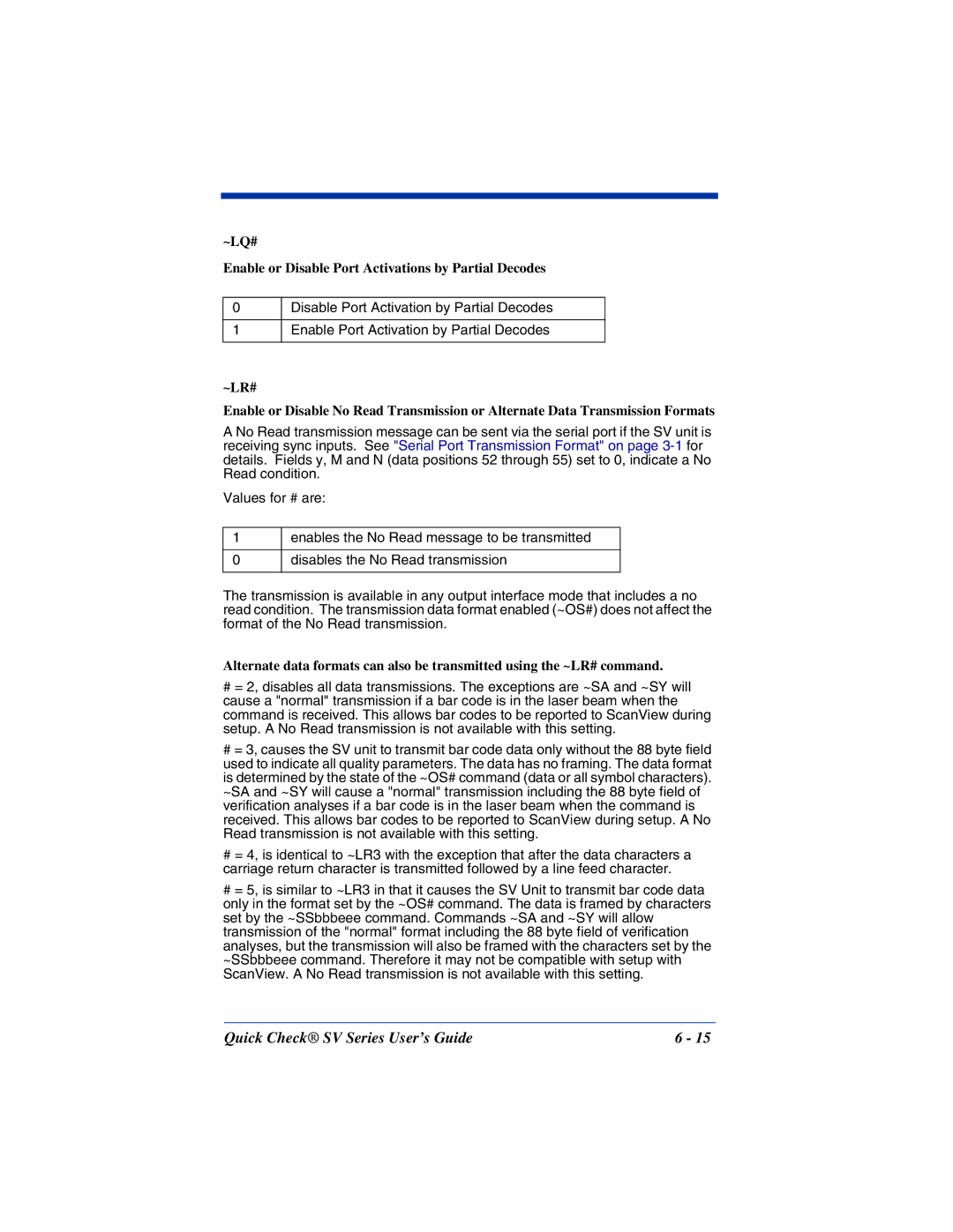 HandHeld Entertainment SV Series manual ~LQ# Enable or Disable Port Activations by Partial Decodes 