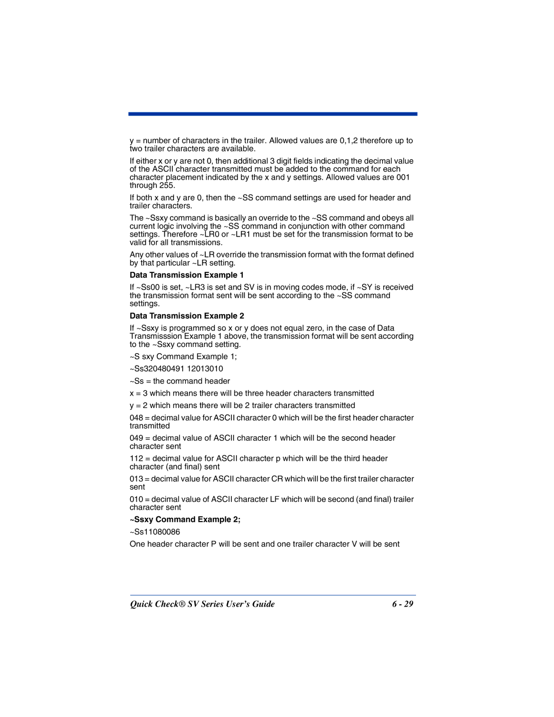 HandHeld Entertainment SV Series manual Data Transmission Example, ~Ssxy Command Example 