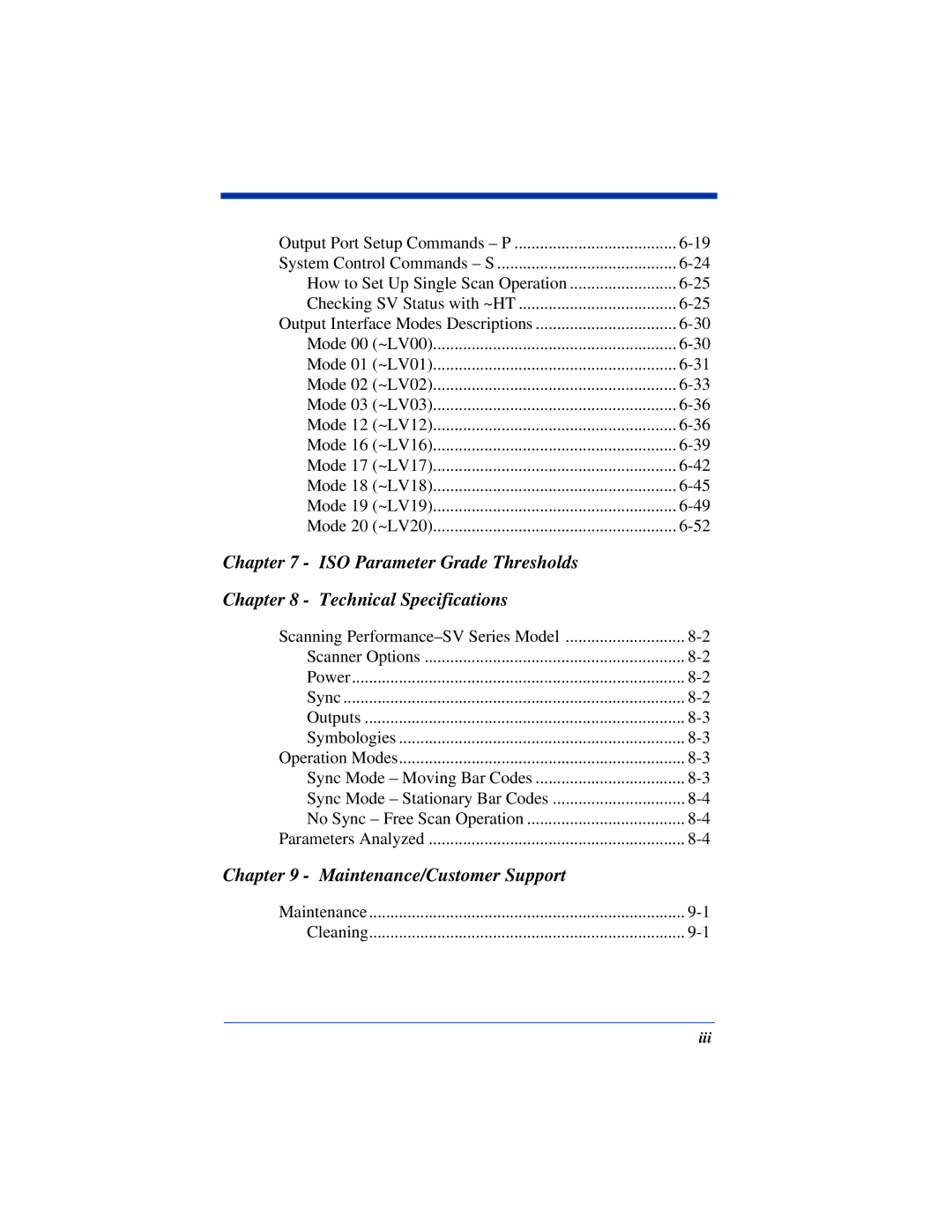 HandHeld Entertainment SV Series manual ISO Parameter Grade Thresholds Technical Specifications 