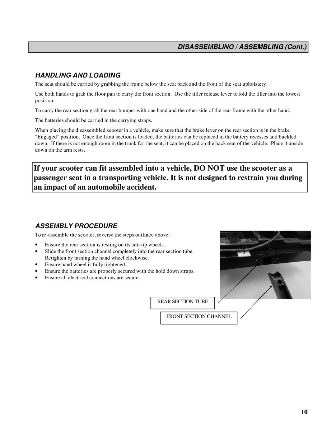 Handicare 1700 manual Handling and Loading, Assembly Procedure 