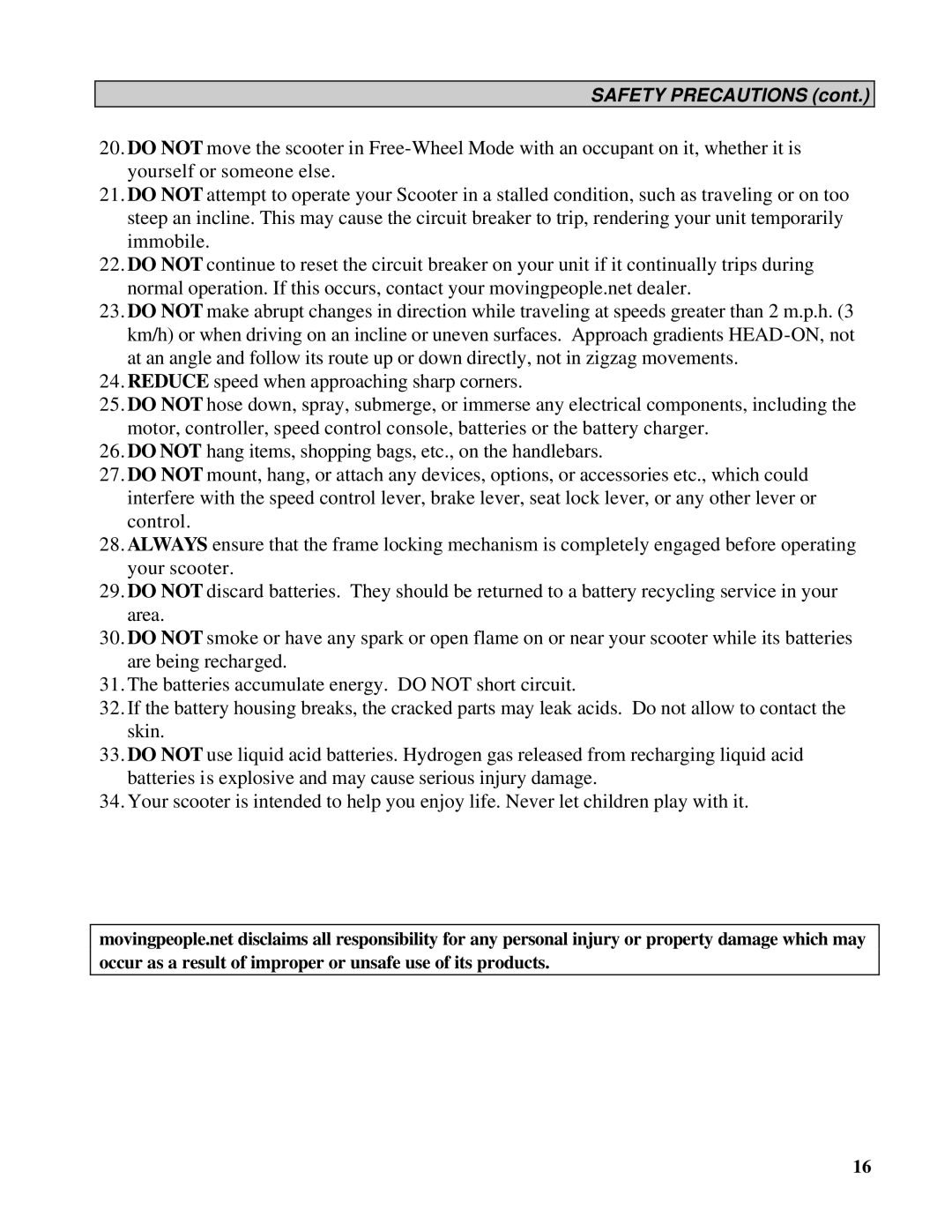 Handicare 1700 manual Safety Precautions 