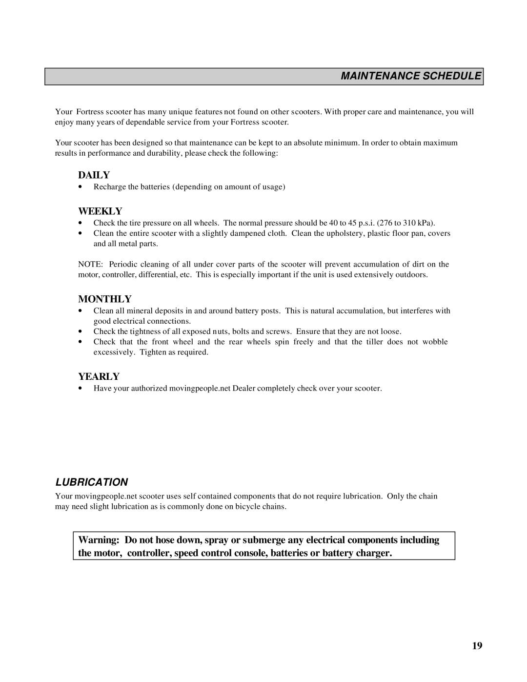 Handicare 1700 manual Maintenance Schedule, Lubrication 